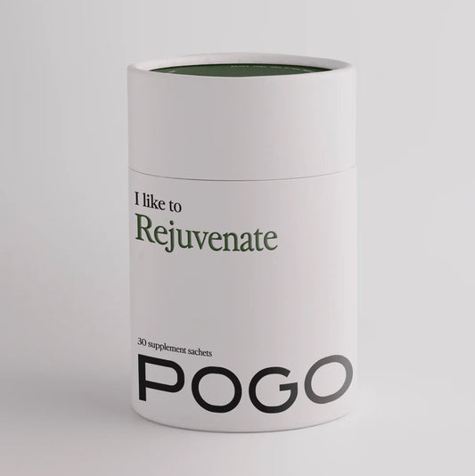 White container with 'I like to Rejuvenate' text and 'POGO' branding on a light gray background
